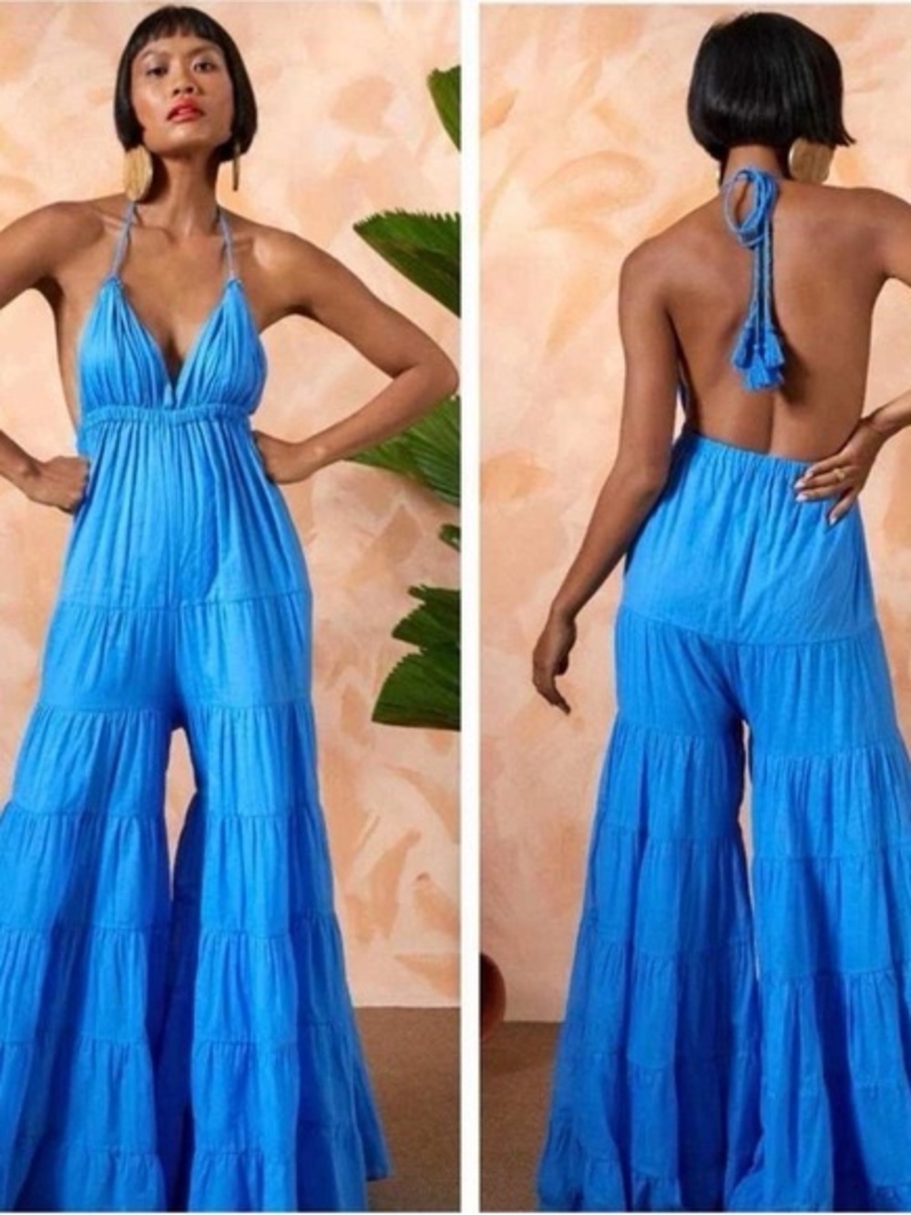 Bright Blue Halter-Tie Wide-Leg Jumpsuit